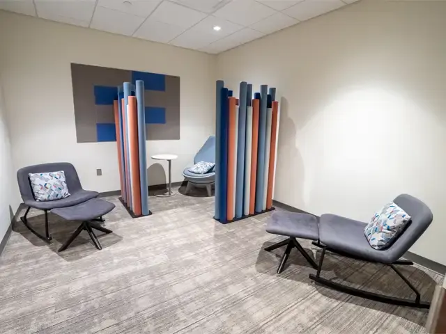 Image of one of the two sensory isolation rooms with furniture