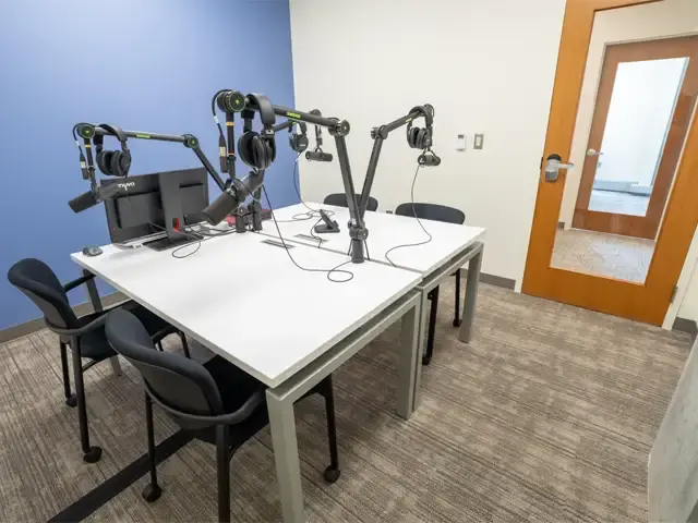 Image of Technology inside of one of the library recording booths.