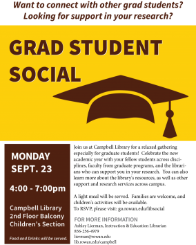 Campbell Library is hosting a Graduate Student Social on Monday, September 23.